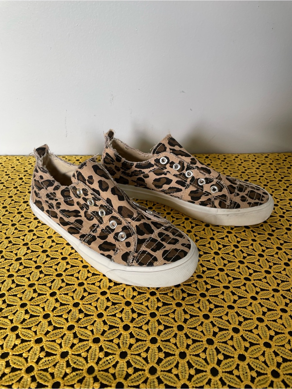 Corkys Leopard Print Slip-On Canvas Sneakers - Tan/Black, Size 6